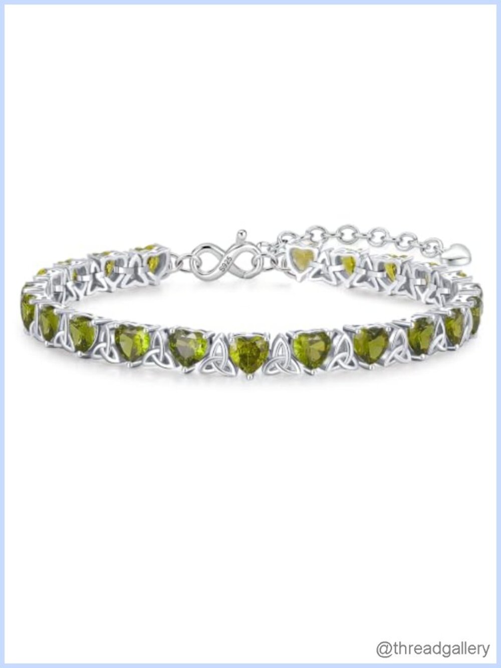 White Gold Plated Sterling Silver Heart Peridot Tennis Bracelet